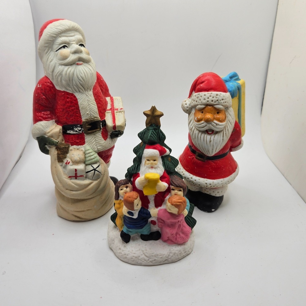 Vintage Christmas Santa Figurines Lot of 3 Ceramic Holiday Decor Tree